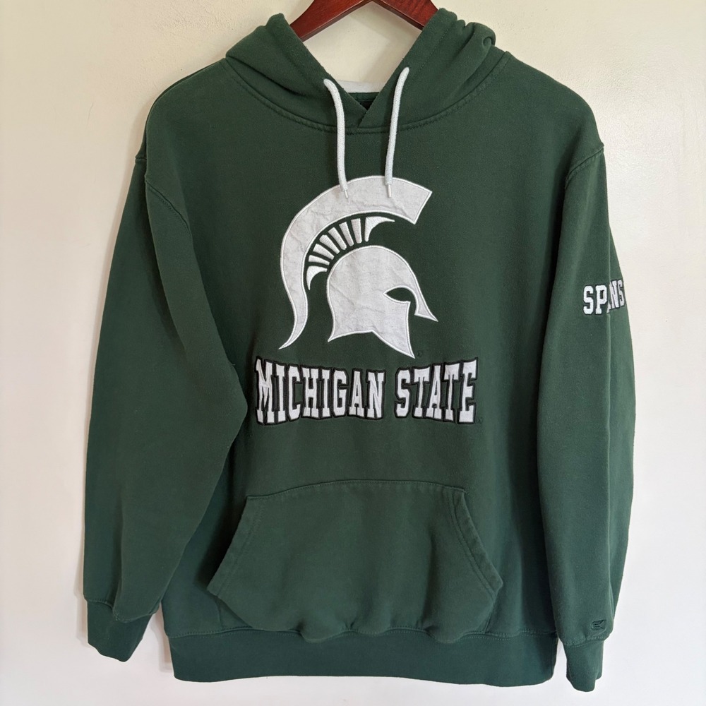 Colosseum Michigan State Spartans Hoodie Mens Large Green Embroidered Sweatshirt